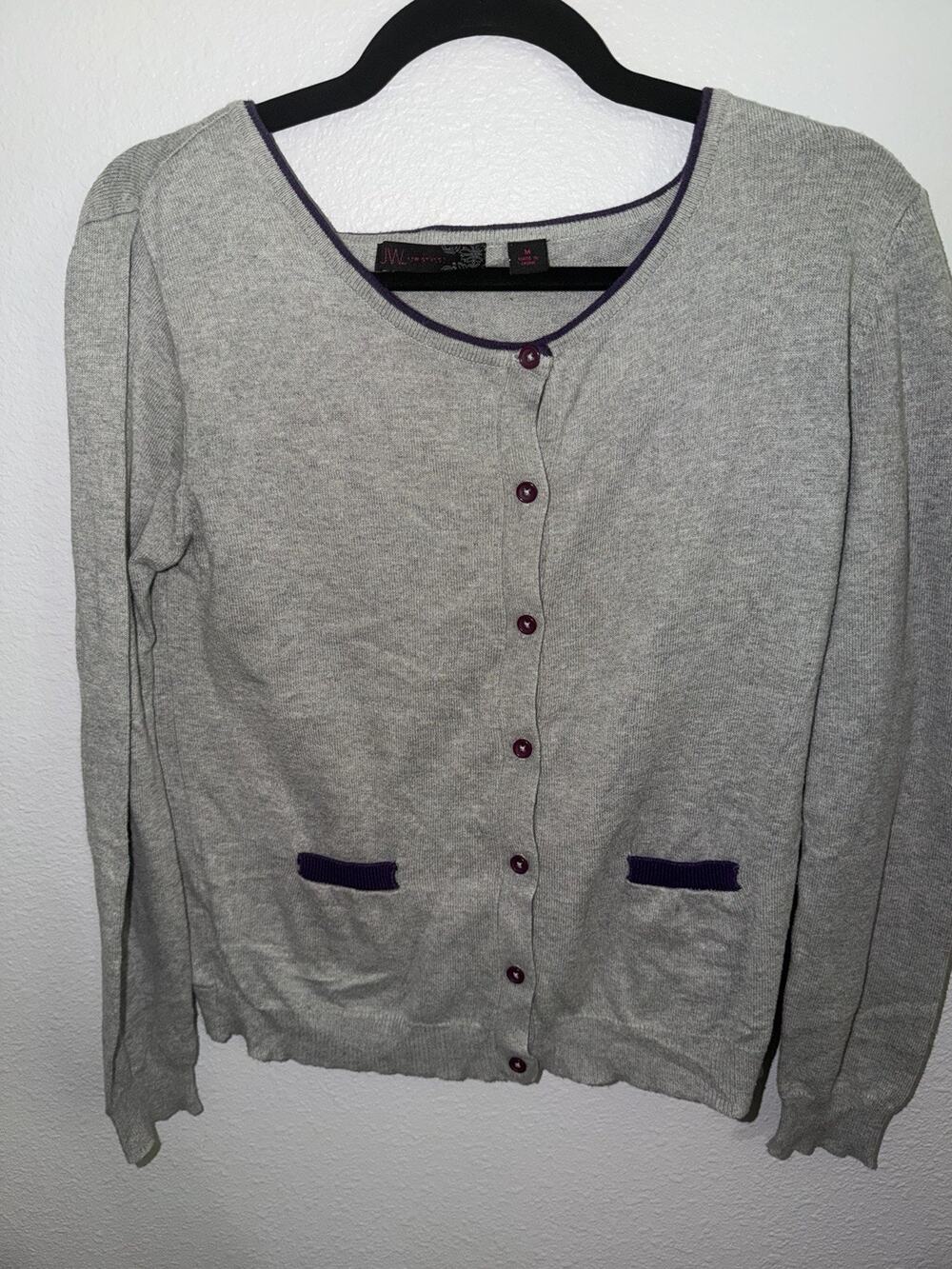 JW Style Gray Purple Medium Cottage Core Button Up Cardigan (AO30)